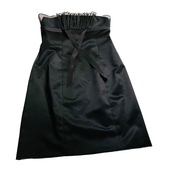 Monique Lhuillier Strapless Satin Mesh Sheath Dress Size 8 Black - Picture 6 of 9